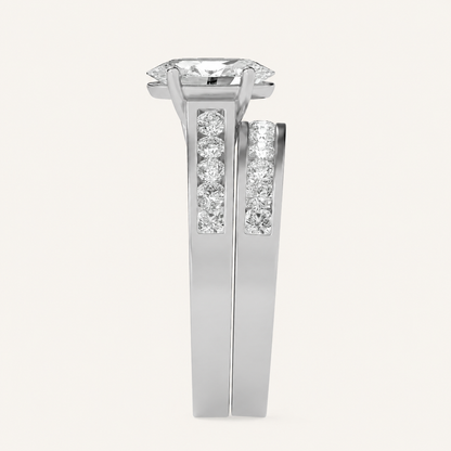 2CT Oval Cut Lab Grown Diamond Channel Bridal Set