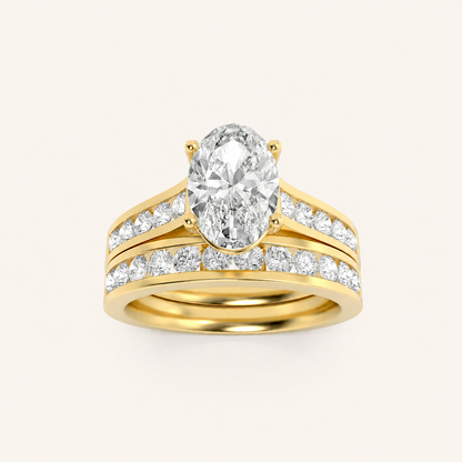 2CT Oval Cut Lab Grown Diamond Channel Bridal Set
