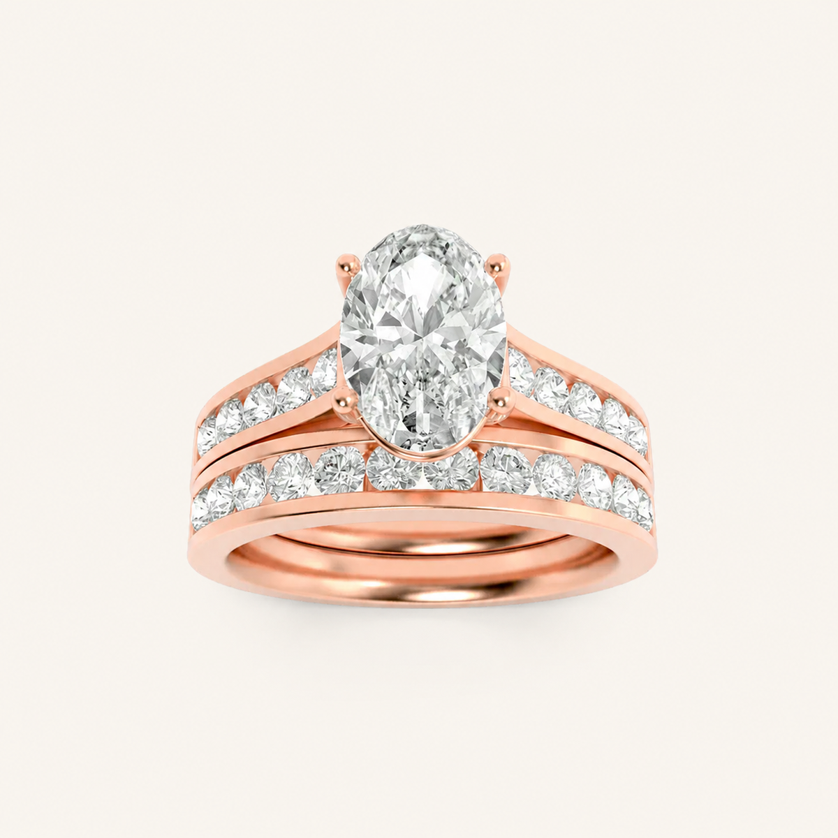 2CT Oval Cut Lab Grown Diamond Channel Bridal Set