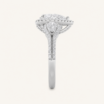 3CT Pear Cut Lab Grown Diamond Three Stone Bold Accented Engagement Ring