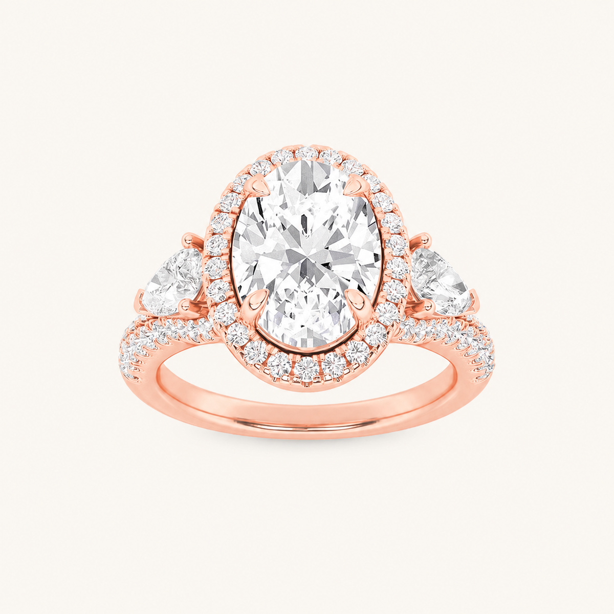 3CT Oval Cut Lab Grown Diamond Three Stone Bold Accented Engagement Ring