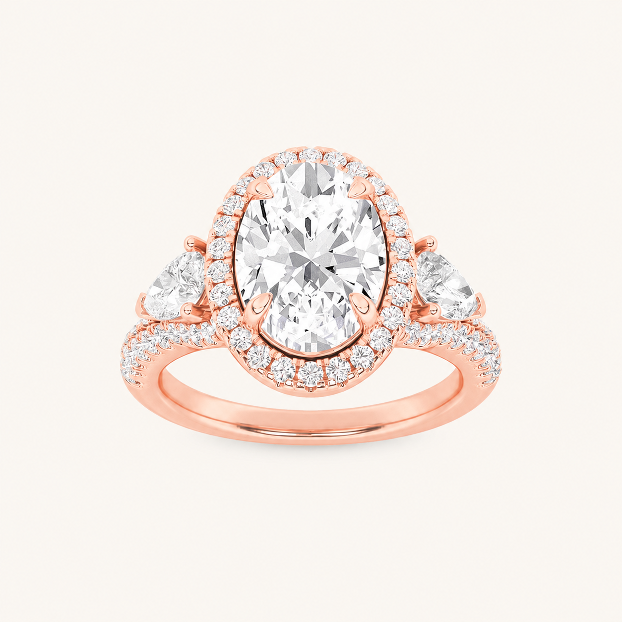 3CT Oval Cut Lab Grown Diamond Three Stone Bold Accented Engagement Ring