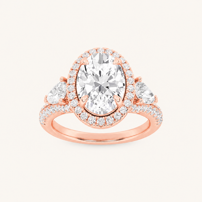 3CT Oval Cut Lab Grown Diamond Three Stone Bold Accented Engagement Ring