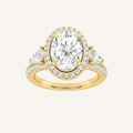 3CT Oval Cut Lab Grown Diamond Three Stone Bold Accented Engagement Ring