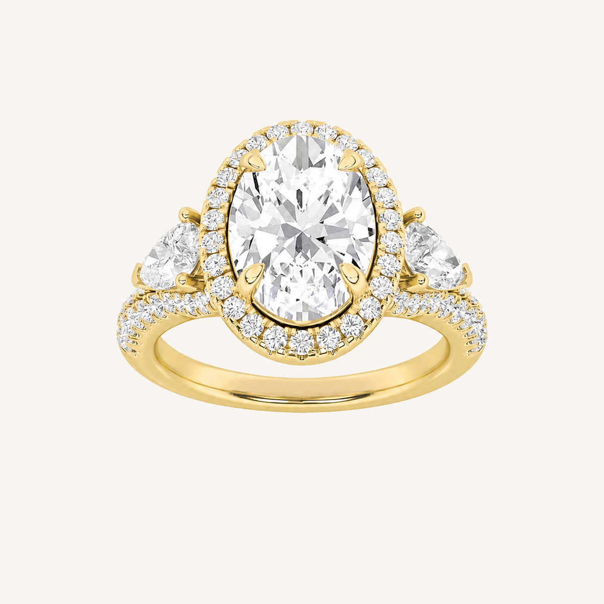 3CT Oval Cut Lab Grown Diamond Three Stone Bold Accented Engagement Ring