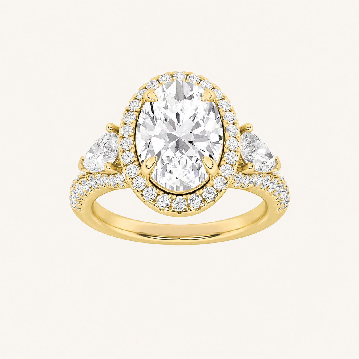 3CT Oval Cut Lab Grown Diamond Three Stone Bold Accented Engagement Ring