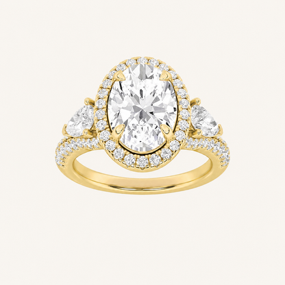 3CT Oval Cut Lab Grown Diamond Three Stone Bold Accented Engagement Ring