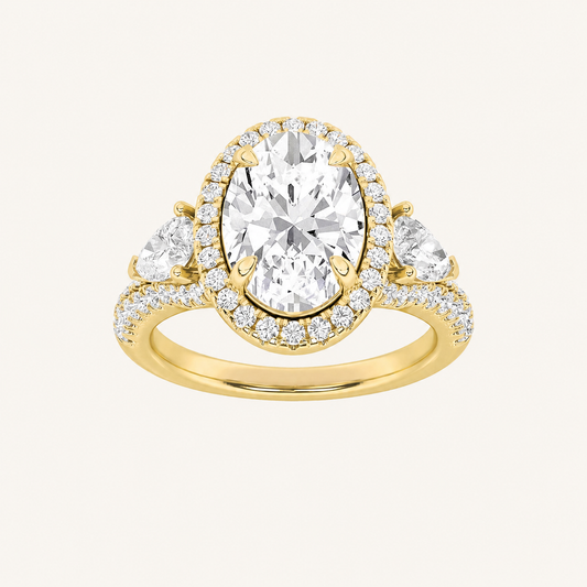 3CT Oval Cut Lab Grown Diamond Three Stone Bold Accented Engagement Ring