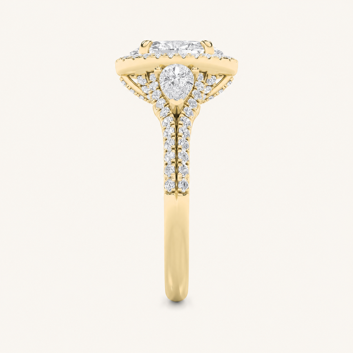 3CT Oval Cut Lab Grown Diamond Three Stone Bold Accented Engagement Ring