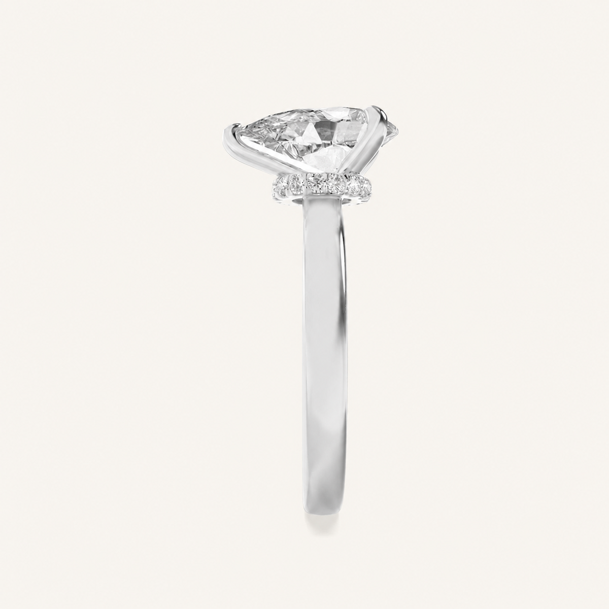 3CT Pear Cut Lab Grown Diamond Hidden Halo Plain Shank Engagement Ring