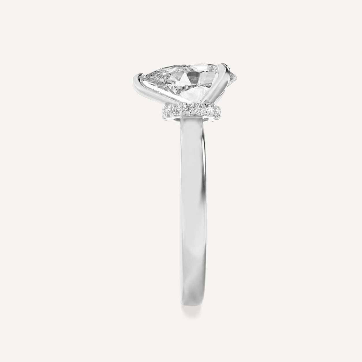 3CT Pear Cut Lab Grown Diamond Hidden Halo Plain Shank Engagement Ring