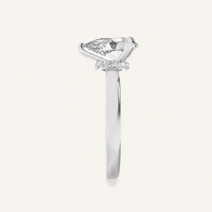 3CT Pear Cut Lab Grown Diamond Hidden Halo Plain Shank Engagement Ring