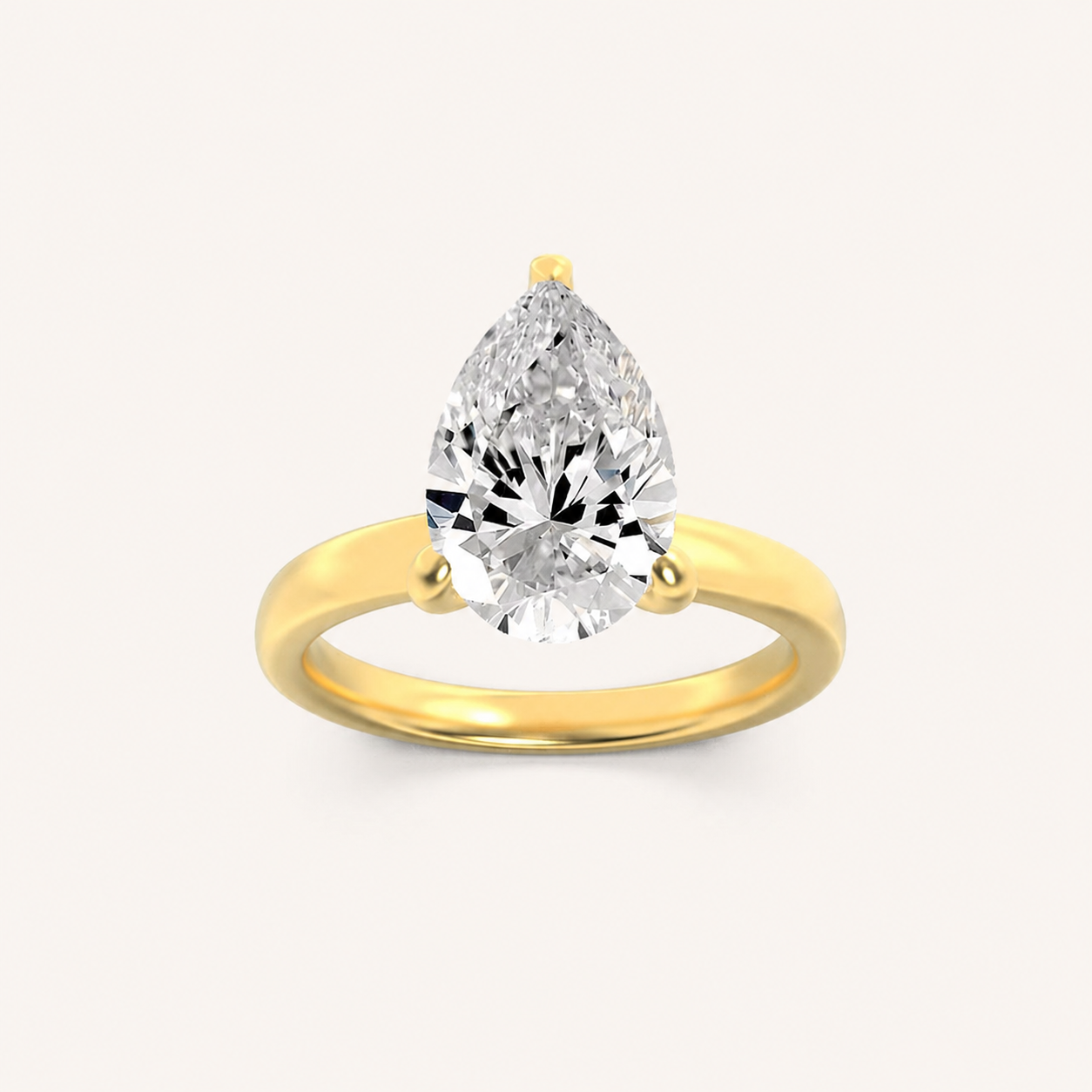 3CT Pear Cut Lab Grown Diamond Hidden Halo Plain Shank Engagement Ring