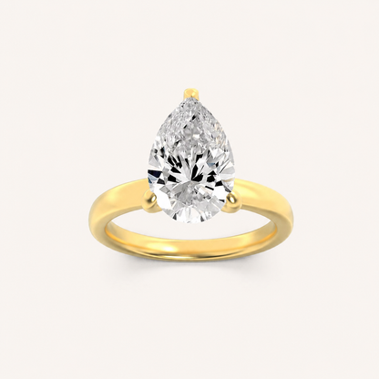 3CT Pear Cut Lab Grown Diamond Hidden Halo Plain Shank Engagement Ring