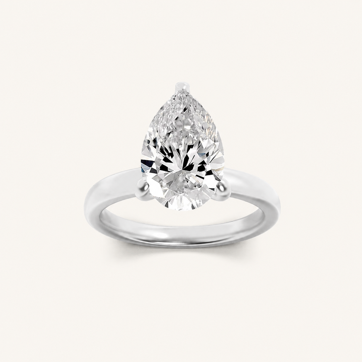 3CT Pear Cut Lab Grown Diamond Hidden Halo Plain Shank Engagement Ring