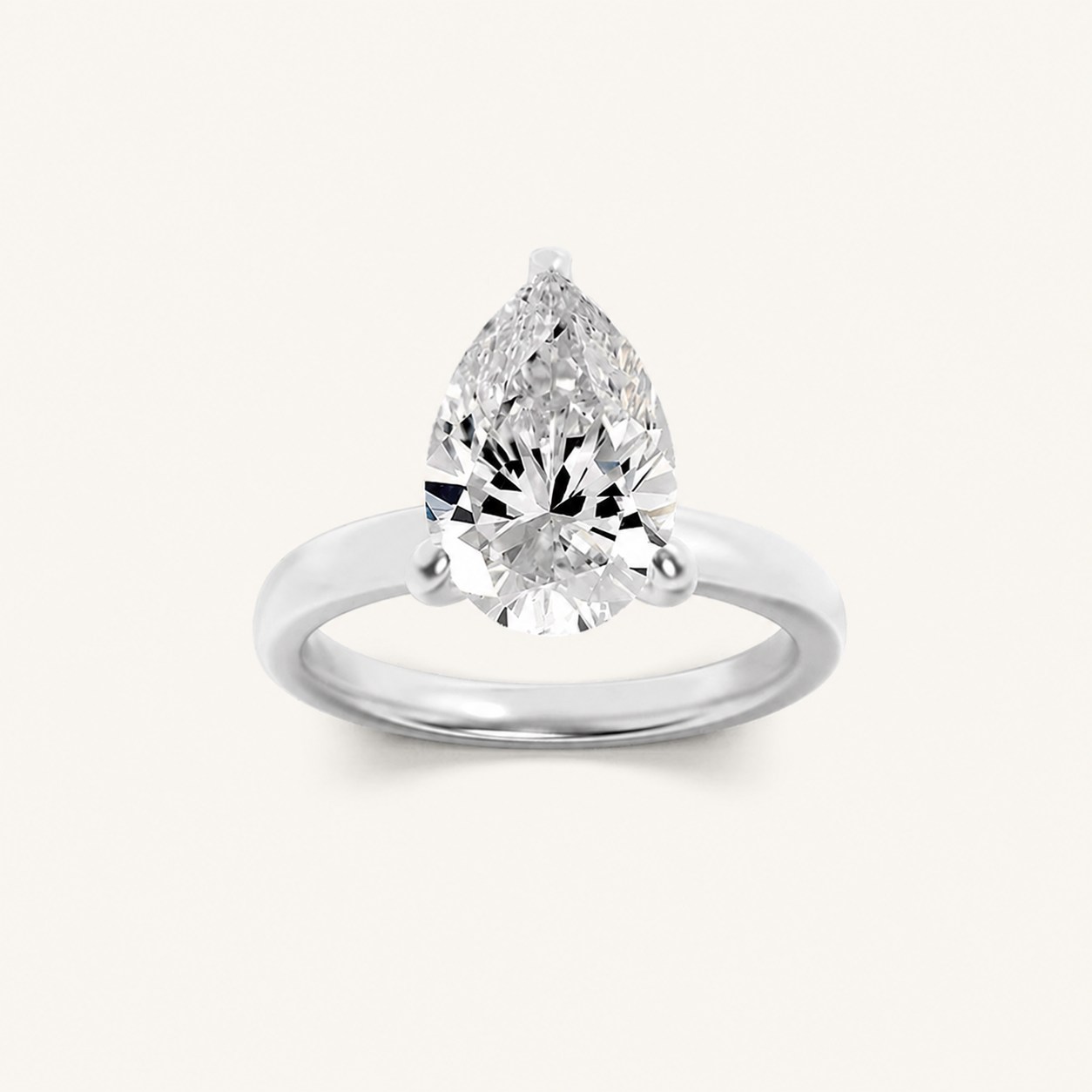3CT Pear Cut Lab Grown Diamond Hidden Halo Plain Shank Engagement Ring