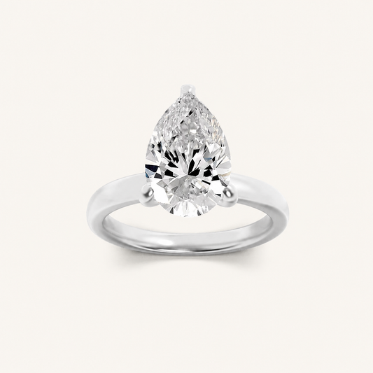 3CT Pear Cut Lab Grown Diamond Hidden Halo Plain Shank Engagement Ring