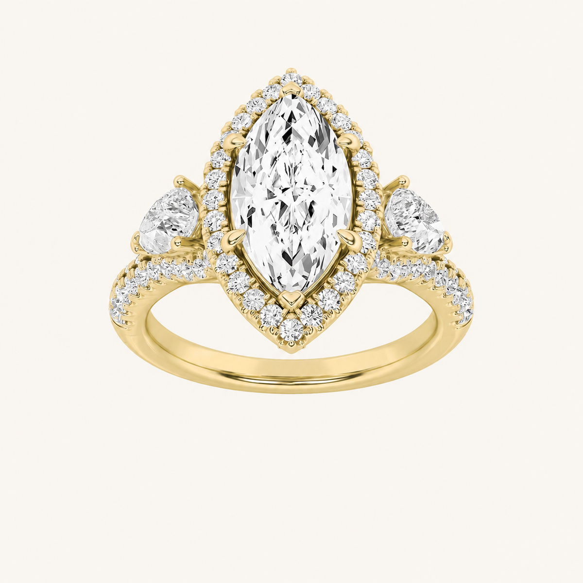 3CT Marquise Cut Lab Grown Diamond Three Stone Bold Accented Engagement Ring