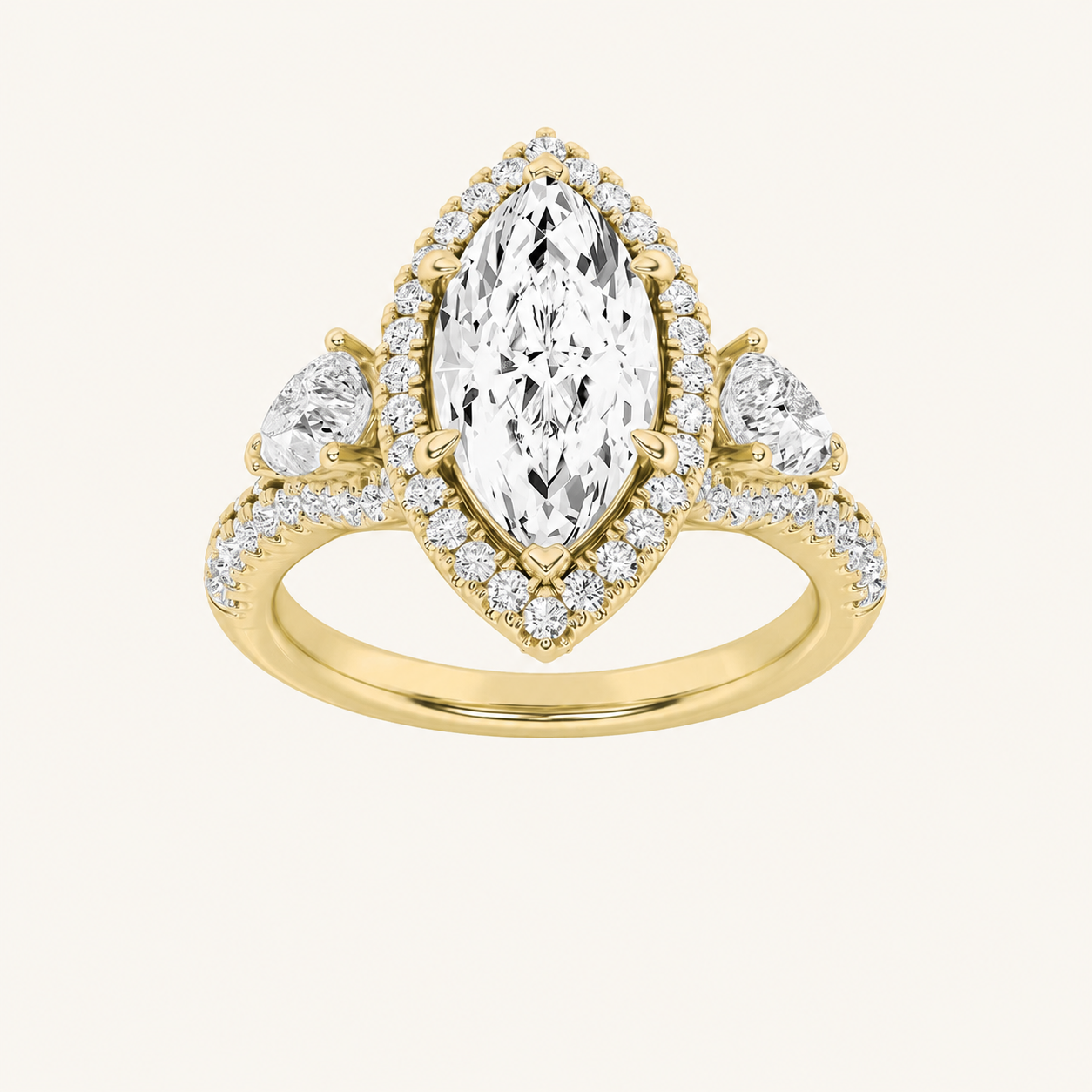 3CT Marquise Cut Lab Grown Diamond Three Stone Bold Accented Engagement Ring