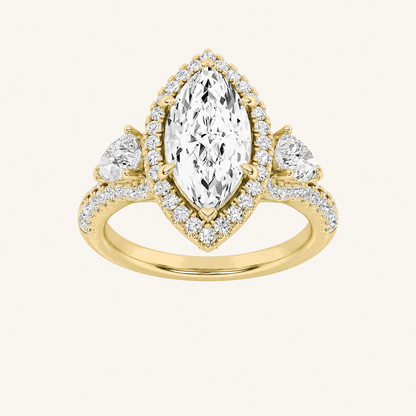 3CT Marquise Cut Lab Grown Diamond Three Stone Bold Accented Engagement Ring