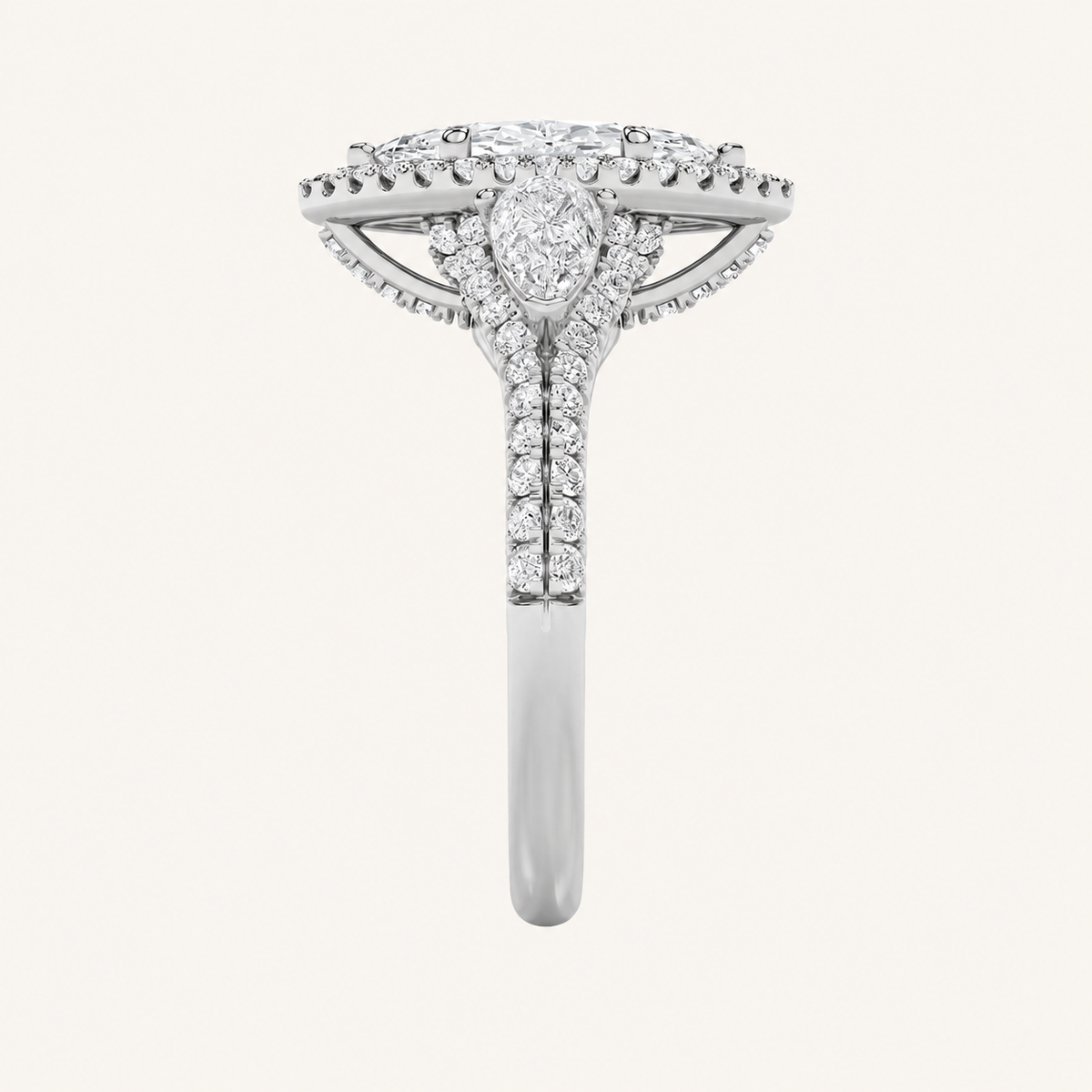 3CT Marquise Cut Lab Grown Diamond Three Stone Bold Accented Engagement Ring