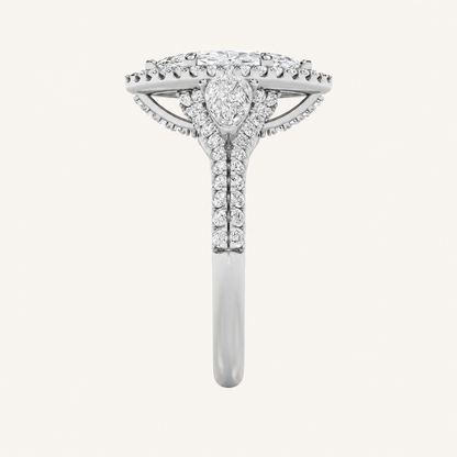 3CT Marquise Cut Lab Grown Diamond Three Stone Bold Accented Engagement Ring