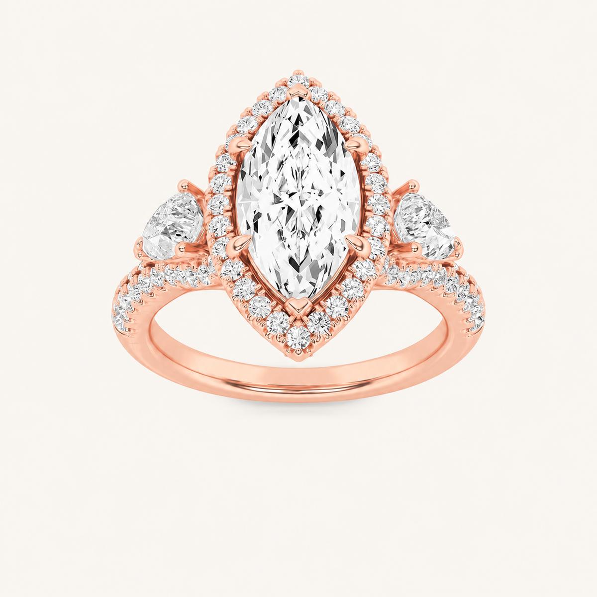 3CT Marquise Cut Lab Grown Diamond Three Stone Bold Accented Engagement Ring