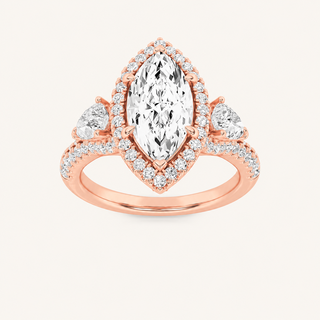 3CT Marquise Cut Lab Grown Diamond Three Stone Bold Accented Engagement Ring