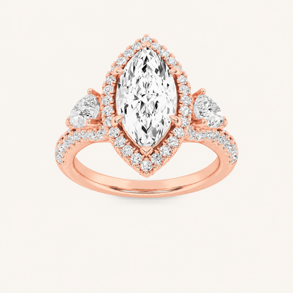 3CT Marquise Cut Lab Grown Diamond Three Stone Bold Accented Engagement Ring