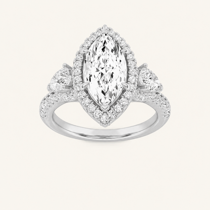 3CT Marquise Cut Lab Grown Diamond Three Stone Bold Accented Engagement Ring