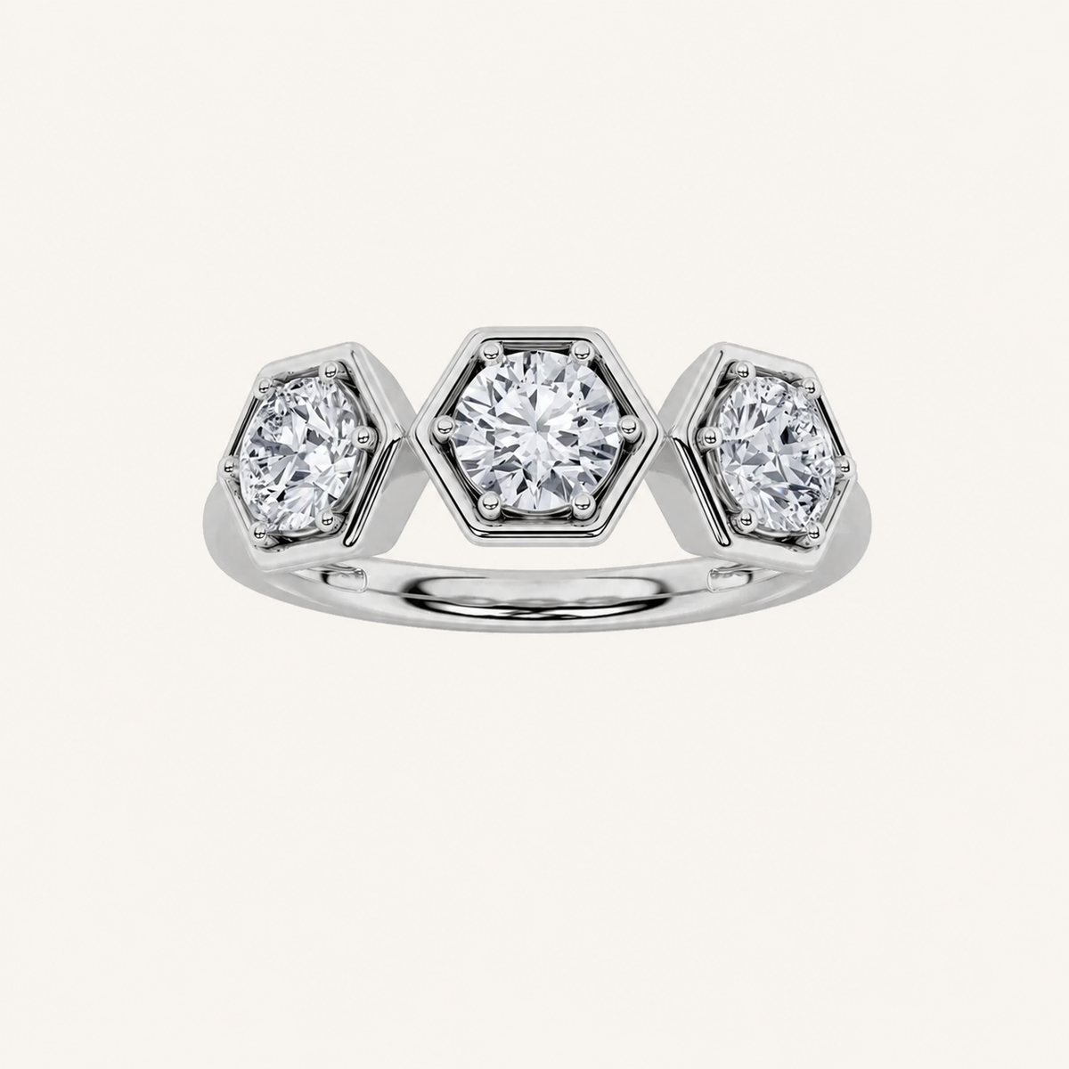 1CT Round Cut Lab Grown Diamond Three Stone Ring