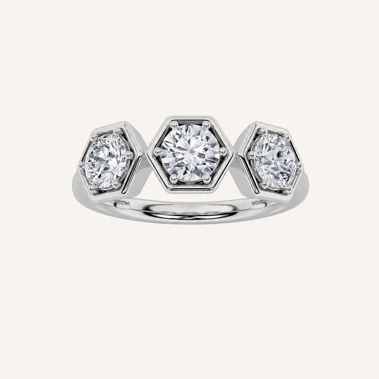 1CT Round Cut Lab Grown Diamond Three Stone Ring