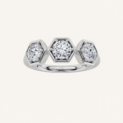 1CT Round Cut Lab Grown Diamond Three Stone Ring