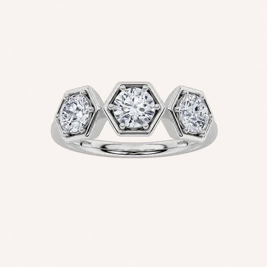 1CT Round Cut Lab Grown Diamond Three Stone Ring