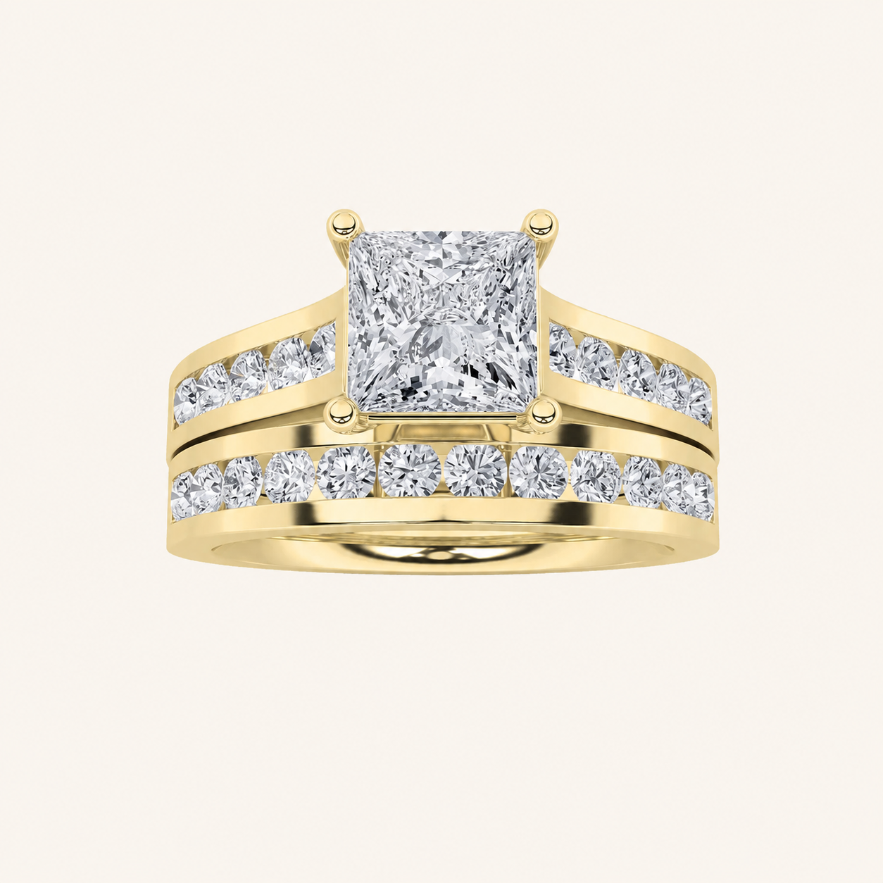 2CT Princess Cut Lab Grown Diamond Channel Bridal Set