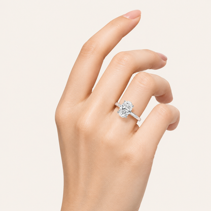 2CT Oval Cut Lab Grown Diamond Hidden Halo Plain Shank Engagement Ring
