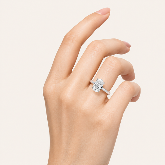 2CT Oval Cut Lab Grown Diamond Hidden Halo Plain Shank Engagement Ring
