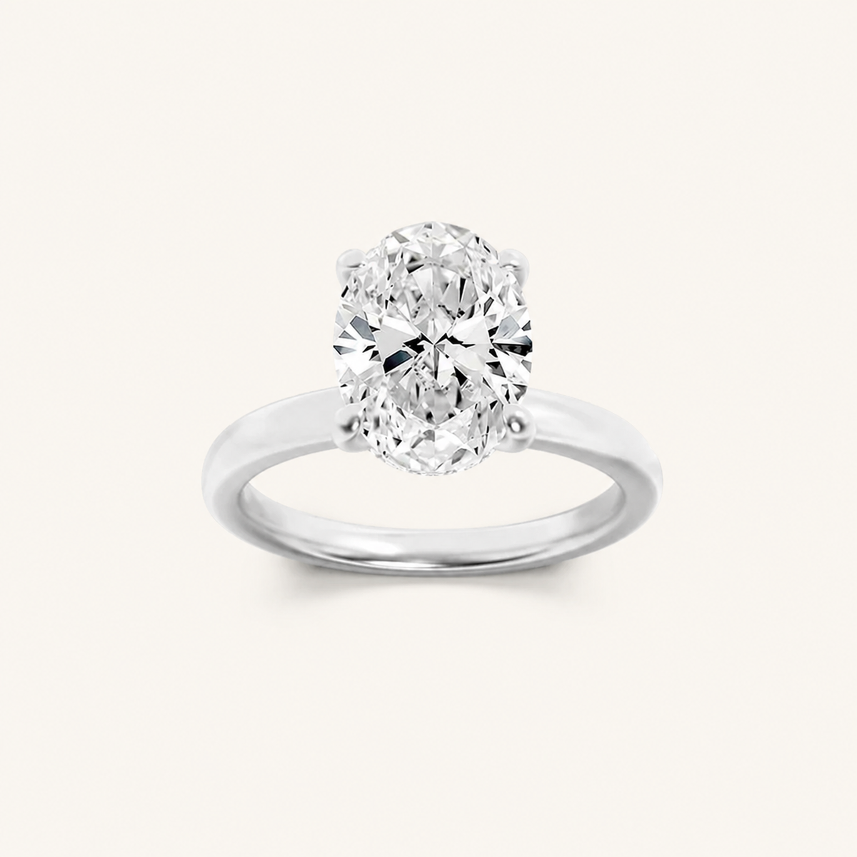 2CT Oval Cut Lab Grown Diamond Hidden Halo Plain Shank Engagement Ring