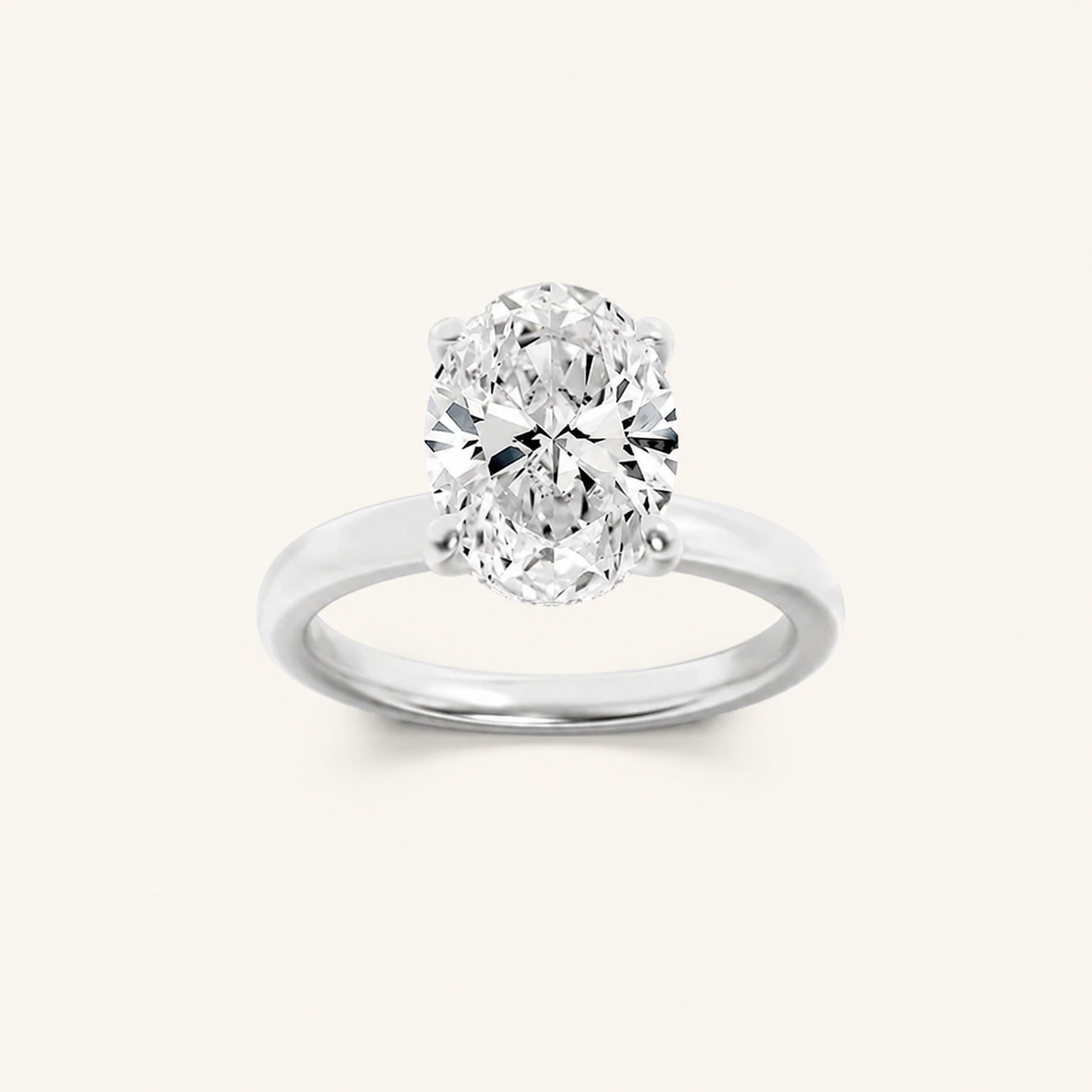 2CT Oval Cut Lab Grown Diamond Hidden Halo Plain Shank Engagement Ring