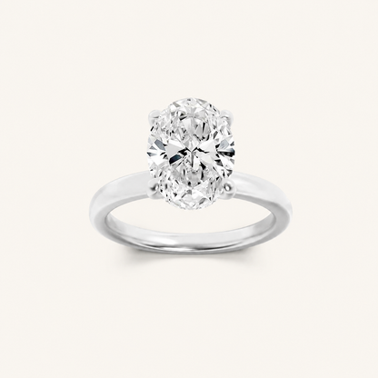 2CT Oval Cut Lab Grown Diamond Hidden Halo Plain Shank Engagement Ring