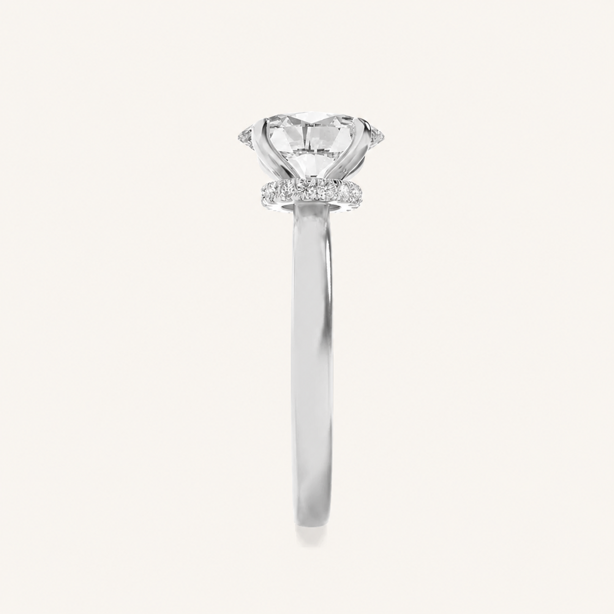 2CT Oval Cut Lab Grown Diamond Hidden Halo Plain Shank Engagement Ring