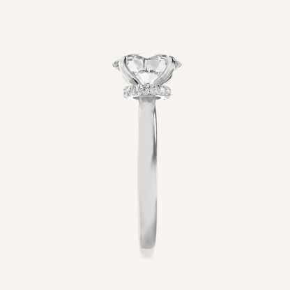 2CT Oval Cut Lab Grown Diamond Hidden Halo Plain Shank Engagement Ring