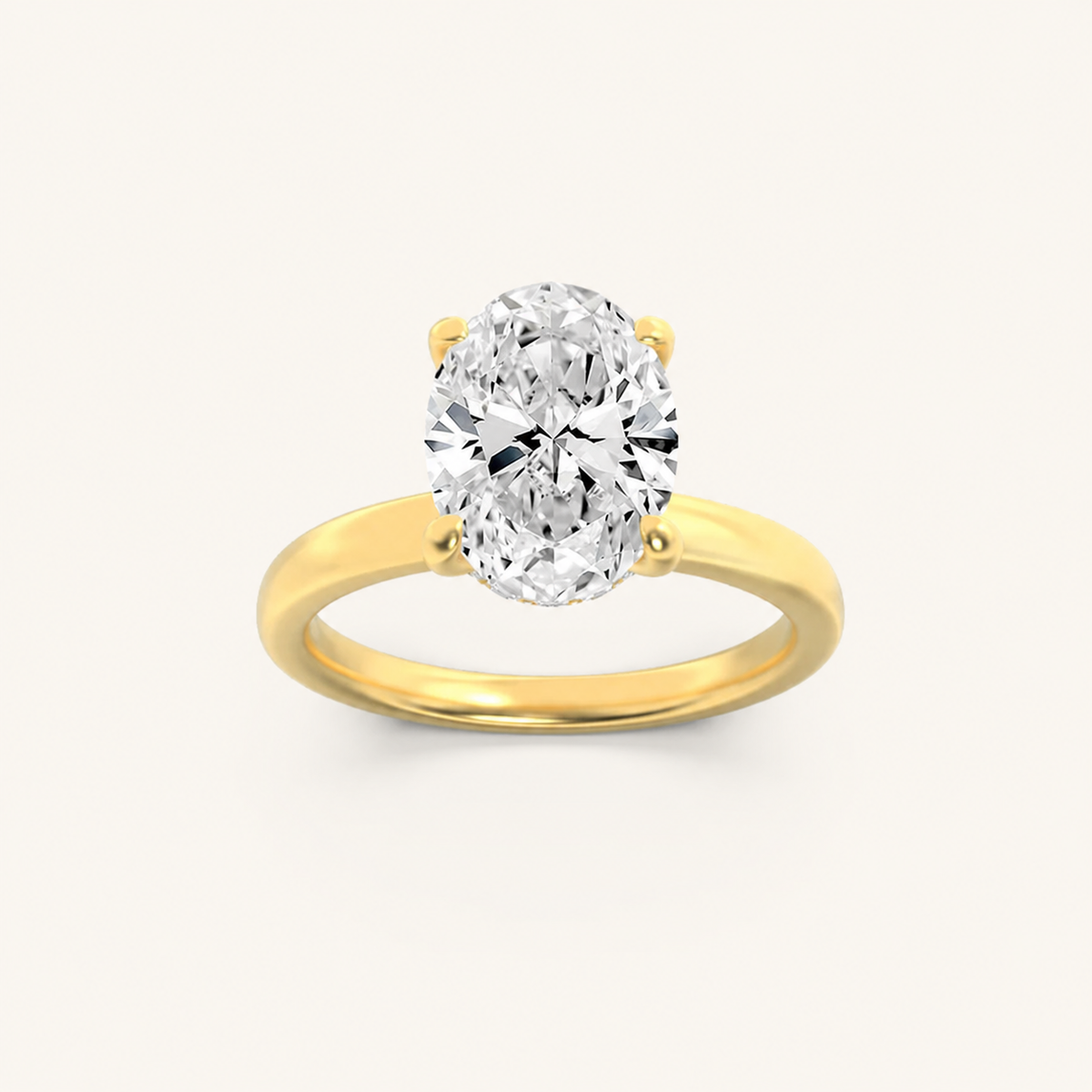 2CT Oval Cut Lab Grown Diamond Hidden Halo Plain Shank Engagement Ring