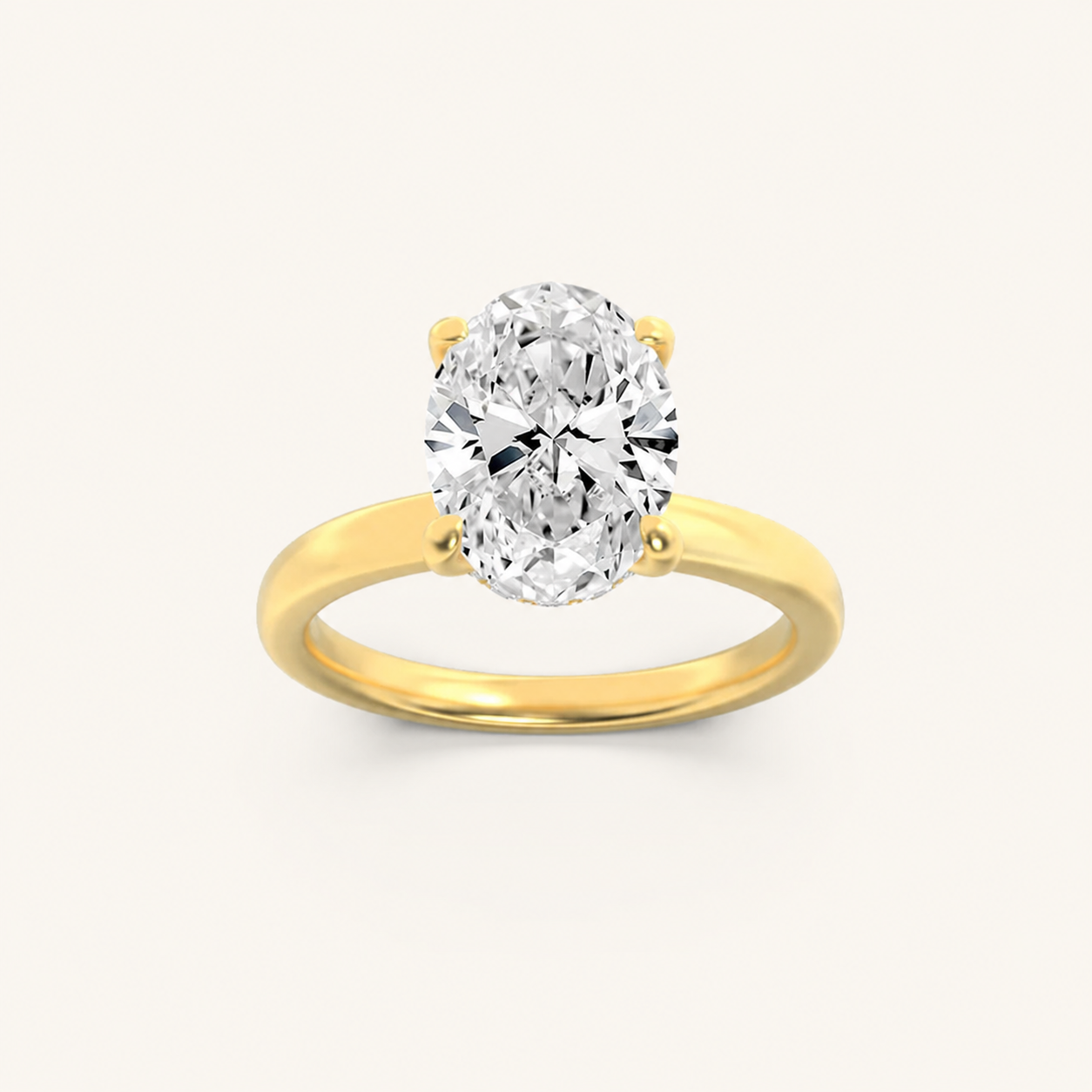 1CT Oval Cut Lab Grown Diamond Hidden Halo Plain Shank Engagement Ring