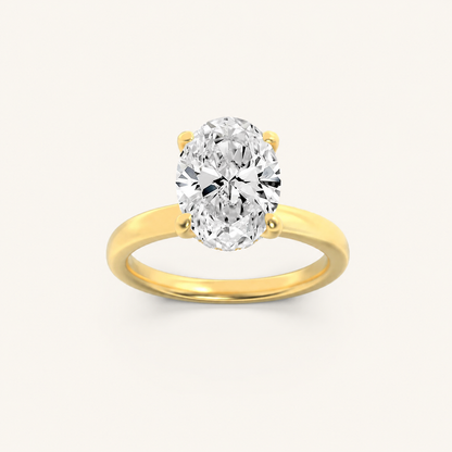 1CT Oval Cut Lab Grown Diamond Hidden Halo Plain Shank Engagement Ring