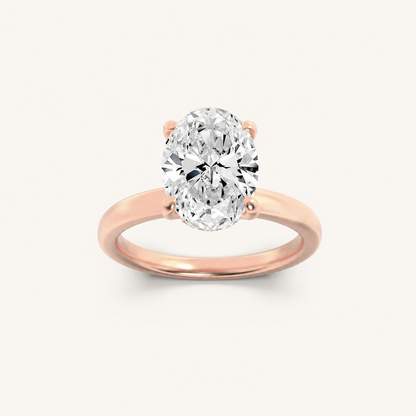 2CT Oval Cut Lab Grown Diamond Hidden Halo Plain Shank Engagement Ring