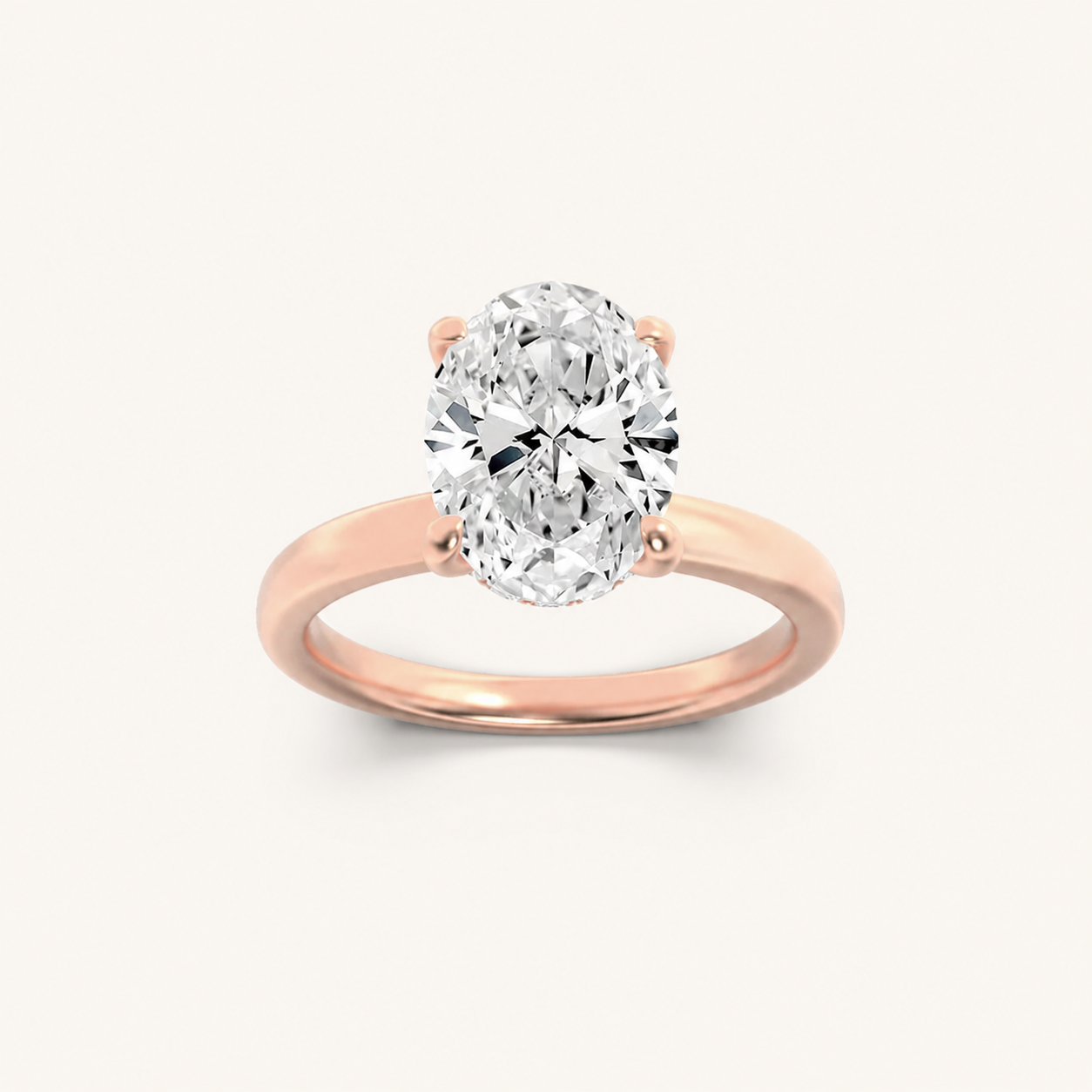 1CT Oval Cut Lab Grown Diamond Hidden Halo Plain Shank Engagement Ring