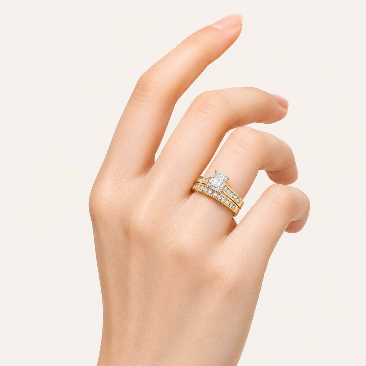 2CT Radiant Cut Lab Grown Diamond Bridal Set