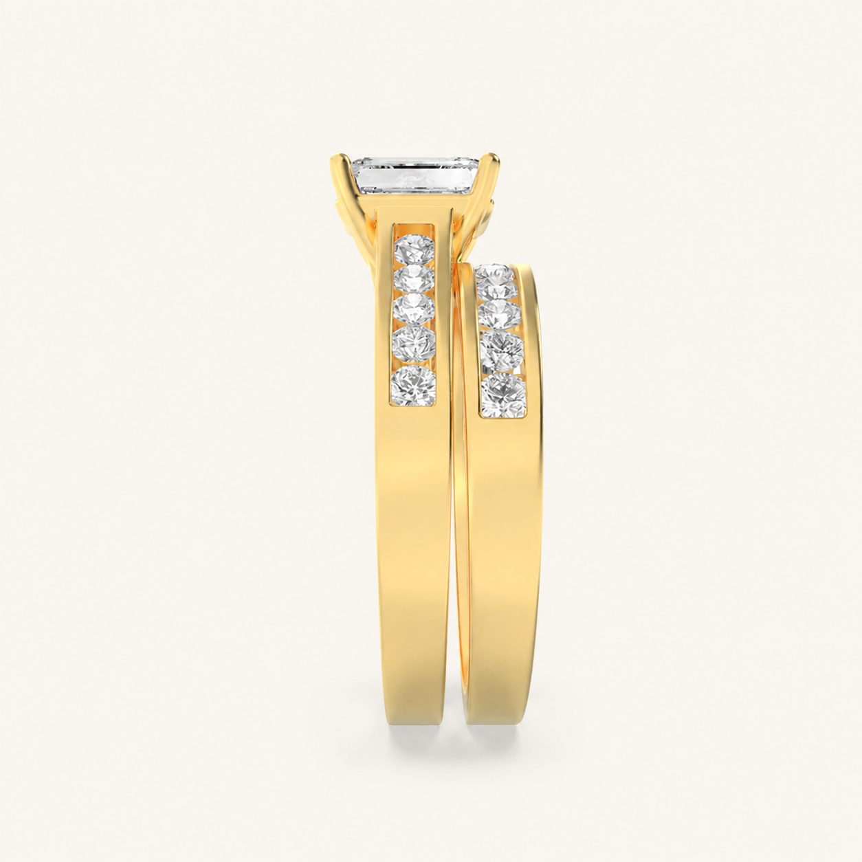 2CT Radiant Cut Lab Grown Diamond Bridal Set