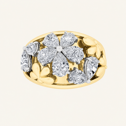 2.5CT Pear Cut Lab Grown Diamond Fancy Flower Ring